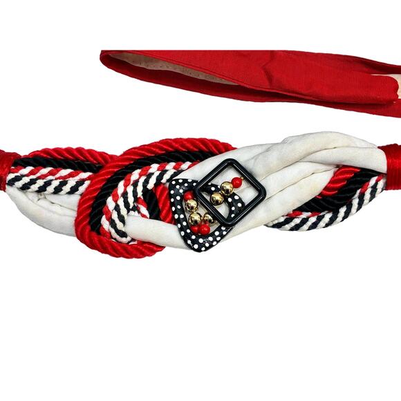 Vintage 80s Rhea Red Rope Belt w/ Polka Dot Buckle Statement Accessory - Picture 4 of 11